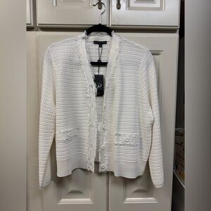 Adrianna Papell Ivory Textured Button-Front Cardigan